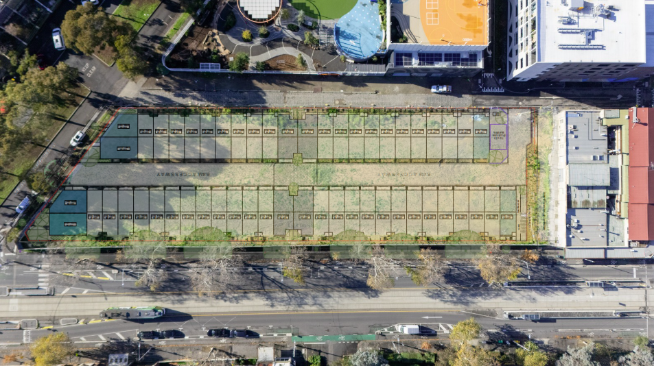 Site plan overlaid on aerial
